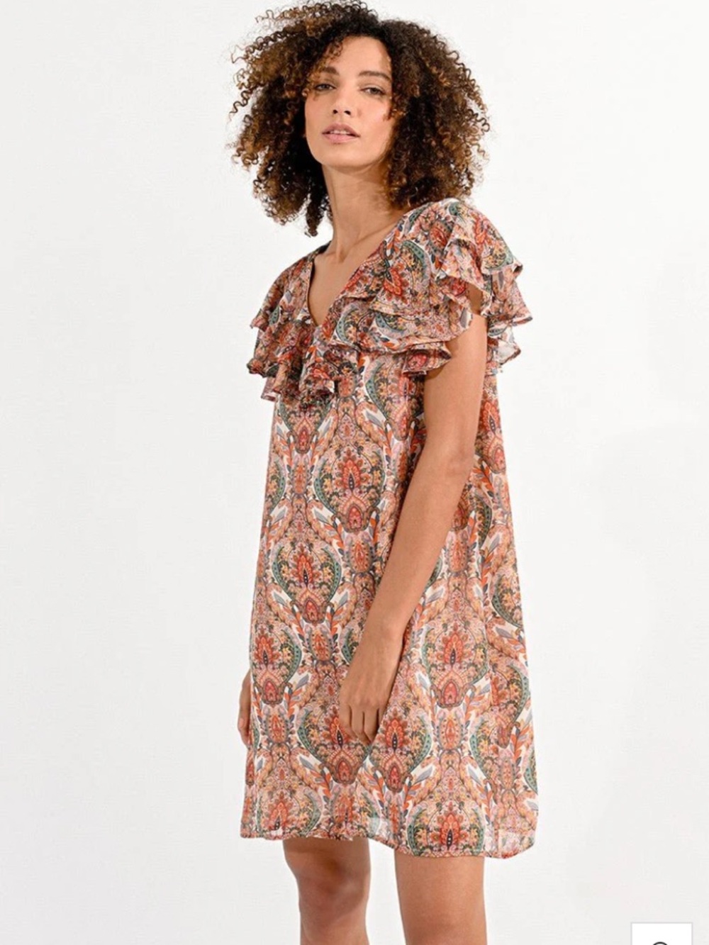 Molly Bracken Ruffled Colorful Chiffon mini dress size XL
